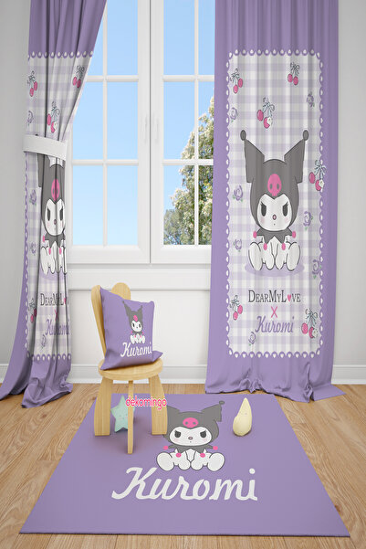 dekomingo Cherry Kuromi Lila Patterned 2 Wing Background Curtain