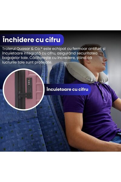 Quasar & Co. Troler de cabina Line,40x30x20cm,Troller bagaj de mana,valiza cabina,roti detasabile,ABS,Roz pudrat