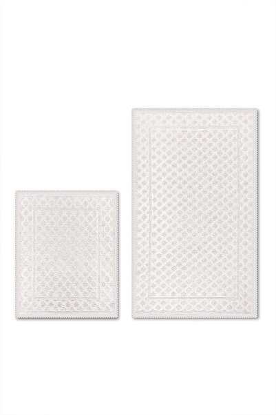 Bluenity Granada Natural Cotton 2-Piece Bath Mat Set 60X100 50X60 cm Ecru