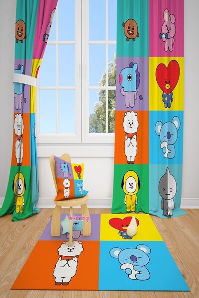 dekomingo BT21 Модель Кольорові квадрати - Штора для дитячої кімнати, 2 полотна