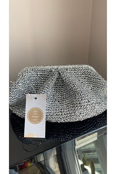 PeriStore حقيبة سهرة محبوكة يدويًا من خيوط معدنية فضية مبطنة مقاس 28x20 سم