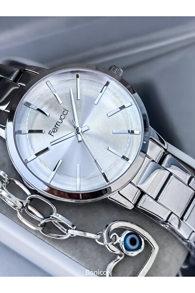 Ferrucci Brand Silver Color Steel Band,Women Wristwatches + Bracelet