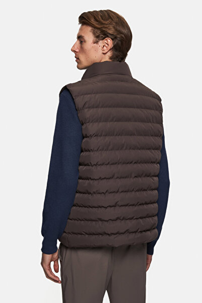 Twn Slim Fit Καφέ Μασίφ Γιλέκο Παλτό