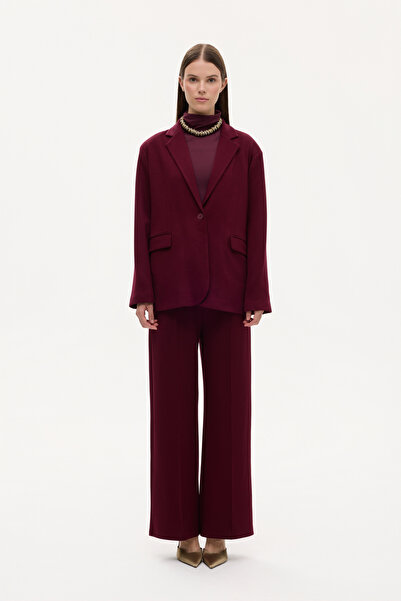 Quzu One Button Soft Textured Oversize Blazer Jacket Cherry