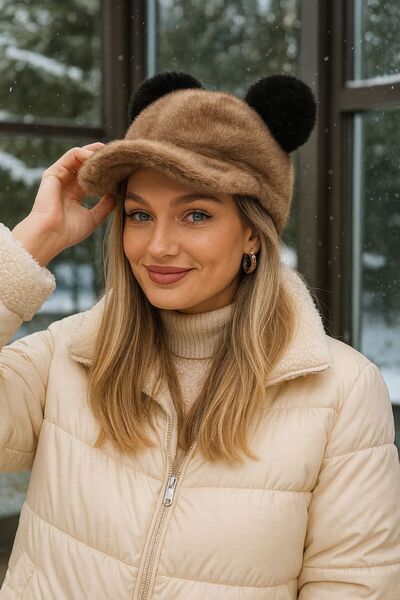 Axesoire 14666 Tavşan Kulaklıklı Vizon Peluş Kep