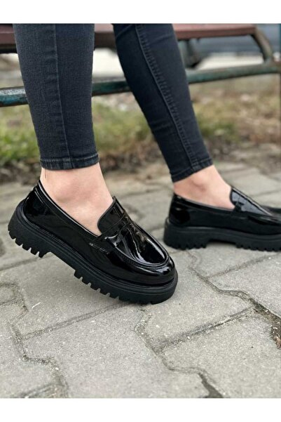 FAYMAZ Kadın Günlük Oxford Ayakkabı Siyah Rugan