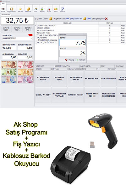 PazarTimi Barkod Satış Sistemi & Market Programı & Fiş Yazıcı & Kablosuz Barkod Okuyucu