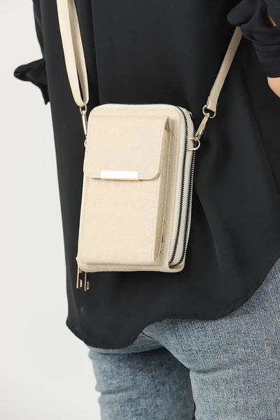 Universal Eşsiz Pazar Krem Kadın Çapraz Askılı Cüzdan Çanta