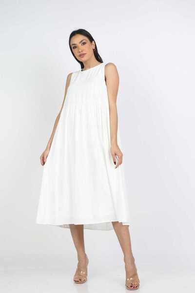 Nichii Solid Midi Dress with Closed Neck, No Sleeves -
