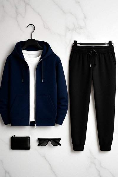 trendypassion Unisex tmavě modrá dvoudílná tepláková souprava na zip