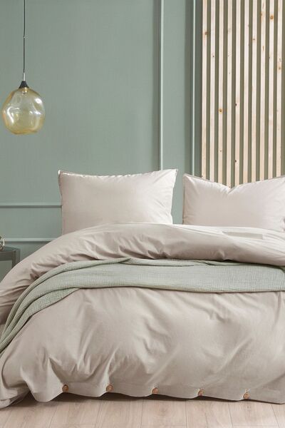 Hibboux Бежевий двоспальний комплект постільної білизни - 100% натуральна бавовна, ефект прання Haze