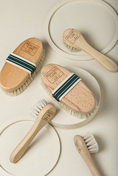 Healing Care Doğal At Kılı Selülit Fırçası + Yüz Masaj Fırçası 2'li Bakım Seti