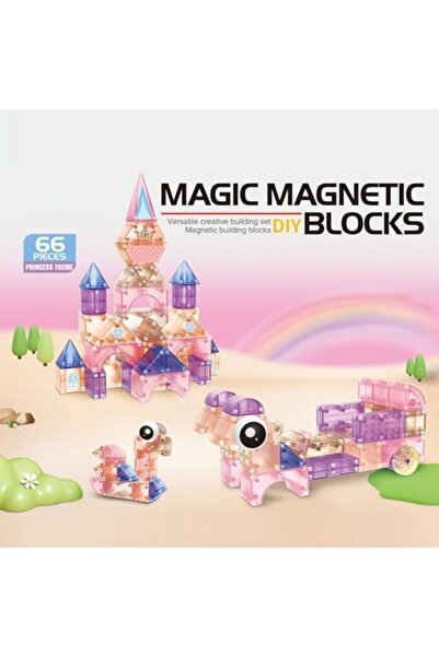 Twisoo مجموعة مكعبات بناء مغناطيسية ثلاثية الأبعاد من ويسو - 74 مكعبًا ورديًا شفافًا للأطفال | مكعبات كبيرة قابلة للتكديس