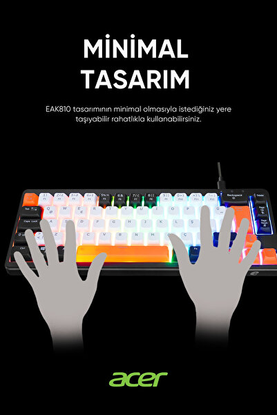 ACER eMachines EAK810 Oyuncu Klavyesi Rainbow Aydınlatma Mini Klavye Türkçe Q Gaming Klavye Siyah