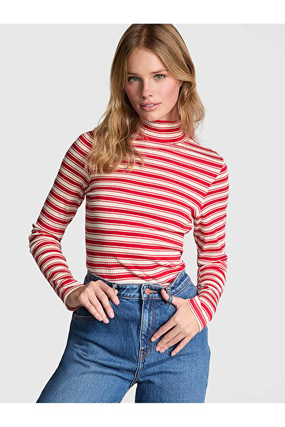 PINK Ribanalı Balıkçı Yaka Uzun Kollu Tişört