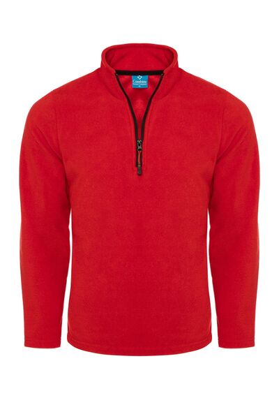 COMBİNE MİCHAİL Men's Half Zipper Stand Collar Basic Red
