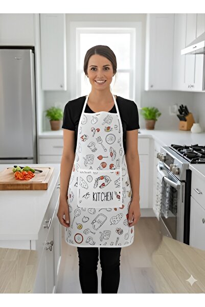 Özpak Sebze Desenli Önlük Sıvı Geçirmez Dijital Baskı Mutfak Önlüğü