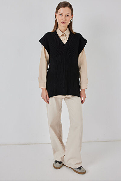 Bigdart Women's V-Neck Knitwear Sweater 15925 - Black