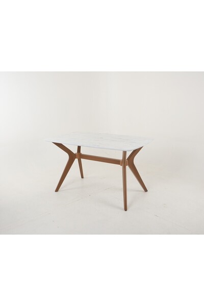 PLASMOB 80 x 140 Mutfak Masası(Sadece Masa) Marmo Beyaz-Ceviz MDF Salon ve Mutfak Masası Viktoria Model