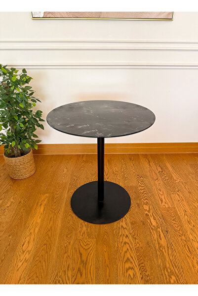 EFFE YAPI DEKOR Siyah Mermer Desenli Modern 70 CM Yemek Masası 8 MM Temper Cam ( SADECE MASA )