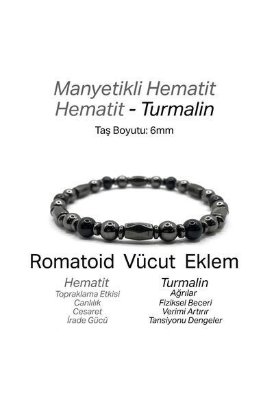 OSMANLI DEĞERLİ TAŞ Sertifikalı Hakiki Orijinal Manyetikli Hematit - Hematit - Turmalin Doğal Taş Misinalı Bileklik