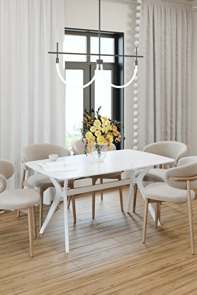 PLASMOB 80X138 Marmo-Beyaz(Sadece Masa) Salon ve Mutfak Masası Viktoria Model