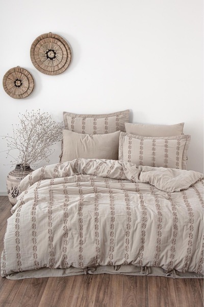 Ecocotton Sima Çift Kişilik Nevresim Takımı %100 Organik Pamuk Müslin Brodeli...