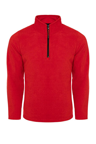 COMBİNE MİCHAİL Men's Half Zipper Stand Collar Basic Red