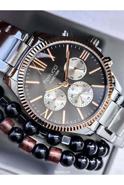 Ferrucci ساعة يد رجالية مقاس 45 ملم، علبة، وظائف نشطة، سوار شبكي فولاذي فضي ا...