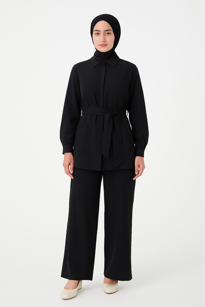 asalya Women's Linen Bottom Top Double Modest Suit