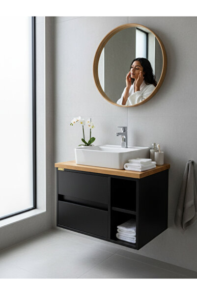 DEPODANDİREKT Modern Ahşap Aynalı Lavabo ve Dolabı (M2002)