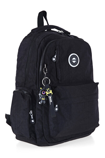 Bliss Black Unisex Daily & Primary & High School Backpack Crinkle Fabric Backpack with Laptop Compartment