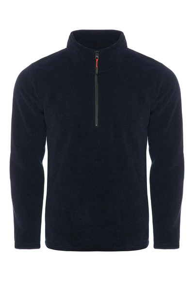 COMBİNE MİCHAİL Men's Basic Half Zipper Stand Collar Fleece Navy Blue
