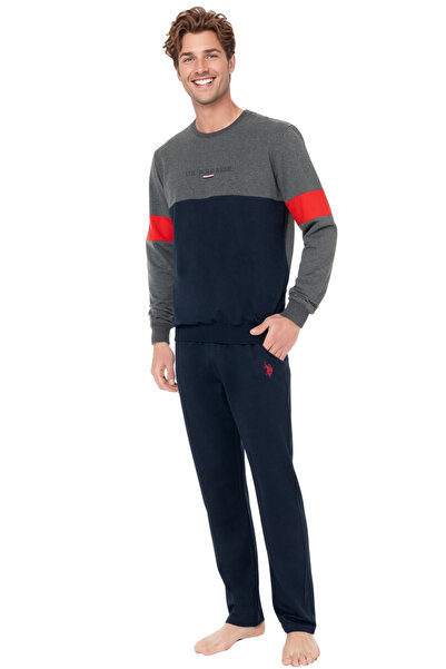 U.S. Polo Assn. Men's Long Sleeve Pajama Set - Anthracite Navy Blue, Cotton Comfortable Fabric