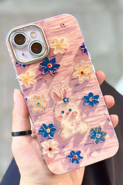 Vip Case iPhone 15 Plus Uyumlu Çiçek Desenli Kendinden Lens Korumalı Elektrok...