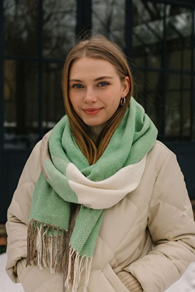 Axesoire 13807 Зелений Benetton - М'який на дотик, з риб'ячим візерунком, товстий плечовий шарф-хустка