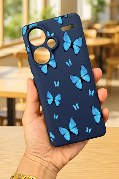 Vip Case Redmi Note 13 Pro Plus - MAVİ KELEBEK DESENLİ Silikon Darbe Emici Klasik Korumalı Rubber Kılıf