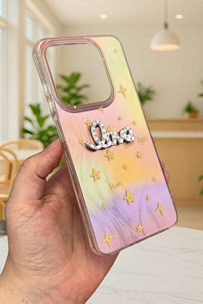 Vip Case iNfinix Hot 40İ Uyumlu Hologramlı Renk Değiştiren Yıldız Desenli Taşlı Yazılı StarLove Kılıf