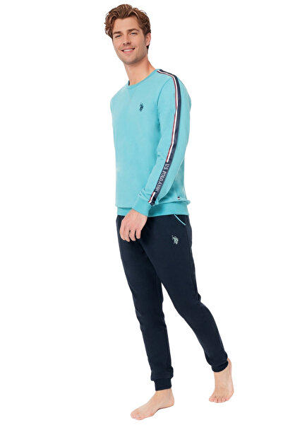 U.S. Polo Assn. Men's Long Sleeve Relaxed Fit Cotton Pajama Set - Turquoise