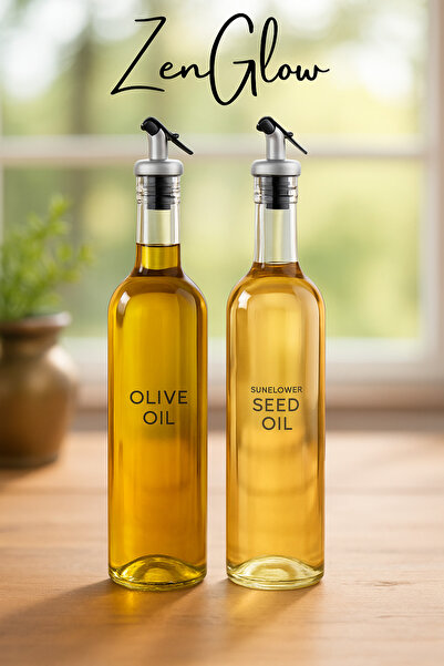 ZenGlow Cam Yağlık Şişesi Seti 2'li Damlatmaz Zeytinyağı Ayçiçek Yağı Mutfak ...