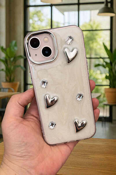 Vip Case iPhone 15/14 ve 13 Uyumlu Epoksili 3D Figürlü Kalpli Kurdelalı Parla...