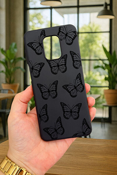 Vip Case Redmi Note 9Pro/9S Compatible Black Butterfly Patterned Silicone Shock-Absorbing Classic Protected Rubber Case