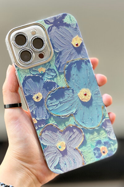 Vip Case iPhone 14 Pro Çiçek Desenli Kendinden Lens Korumalı Elektrokaplama P...