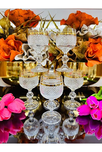 EVRA Bohemia Kristal Altın Yaldızlı Polo Model Kesme Kahve Yanı Su Bardağı 150cc