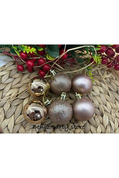 Deniz Party Store Ροζ χρυσό Πρωτοχρονιάτικο Στολίδι Cici Ball - 4 εκ., 6 τεμάχια