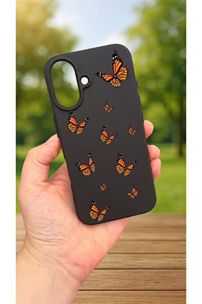 Vip Case iPhone 16 Plus Uyumlu KELEBEK DESENLİ Silikon Darbe Emici Klasik Korumalı Rubber Kılıf