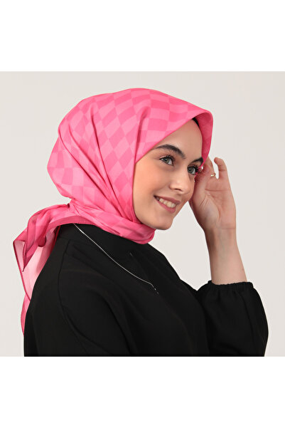 ipekistanbul Eșarfă din mătase din bumbac - model de șah - fucsia