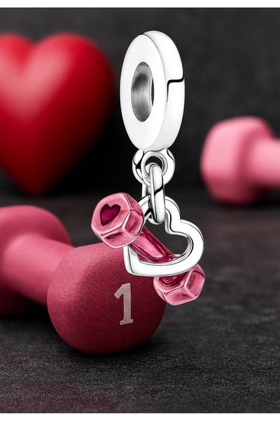 Genel Markalar Dambıl Ve Kalp Charm 925 Ayar Gümüş
