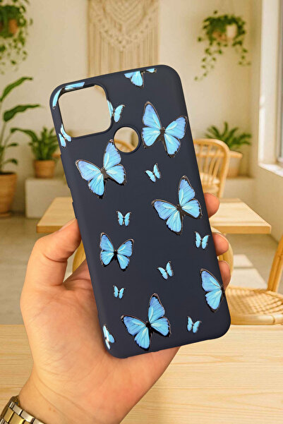 Vip Case Realme C25 - MAVİ KELEBEK DESENLİ Silikon Darbe Emici Klasik Korumal...