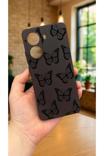 Vip Case POCO X7 PRO Uyumlu SİYAH KELEBEK DESENLİ Silikon Darbe Emici Klasik Korumalı Rubber Kılıf